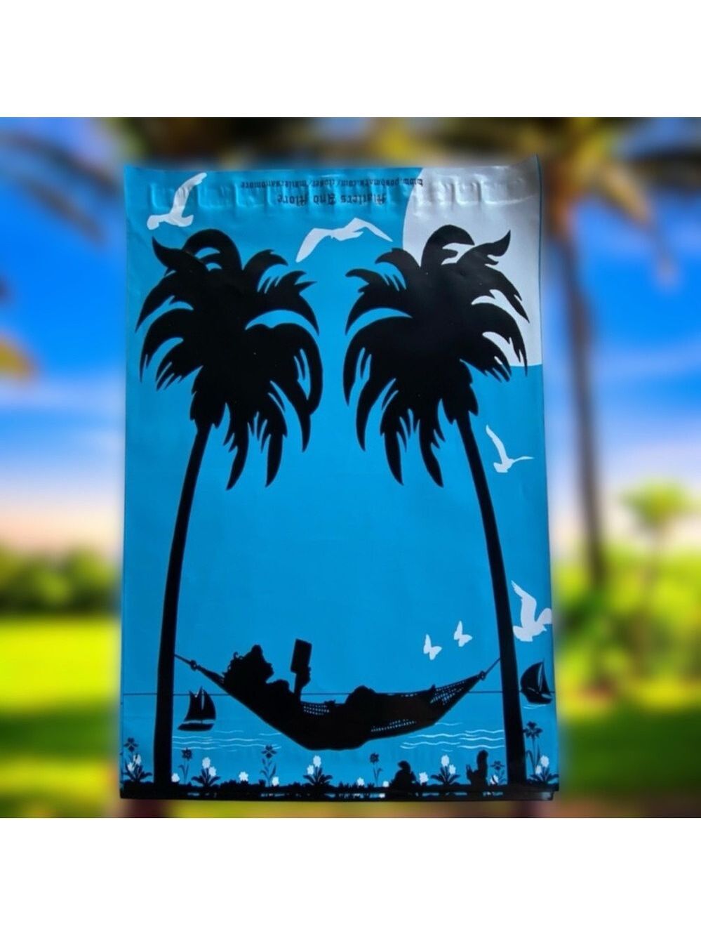 25 10X13 Poly Mailers Girl Hammock Palm Trees, Shipping Envelopes PRICE IS FIRM - Picture 3 of 11